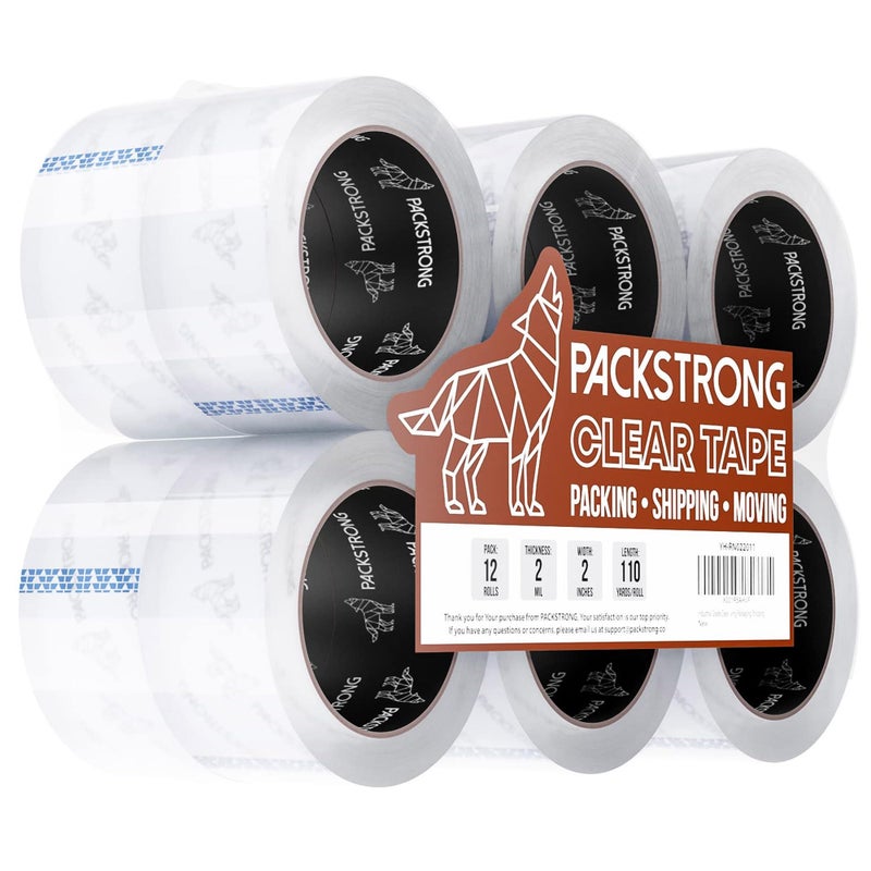 Packstrong Industrial Grade Clear Packing Tape 12 Rolls - 110 Yards per Roll - 2" Wide x 2 mil Thick, Acrylic Adhesive Tape for Box Office Moving Packaging Shipping - Image 1